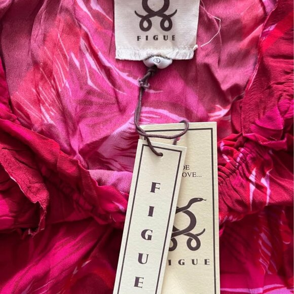 Figue BNWT red and pink crane pattern top with tassels, size small - Picture 5 of 6